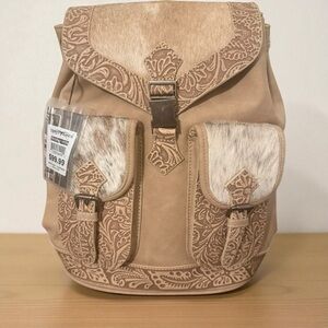 One-of-a-Kind Genuine Hair-On Cowhide Tooled Tan Backpack *NEW in Package*